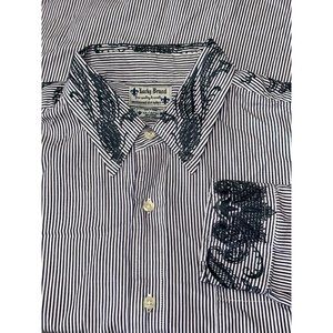 Lucky Brand Button Up Shirt Mens 2XL Blue Embroidered Long Sleeve Casual EUC